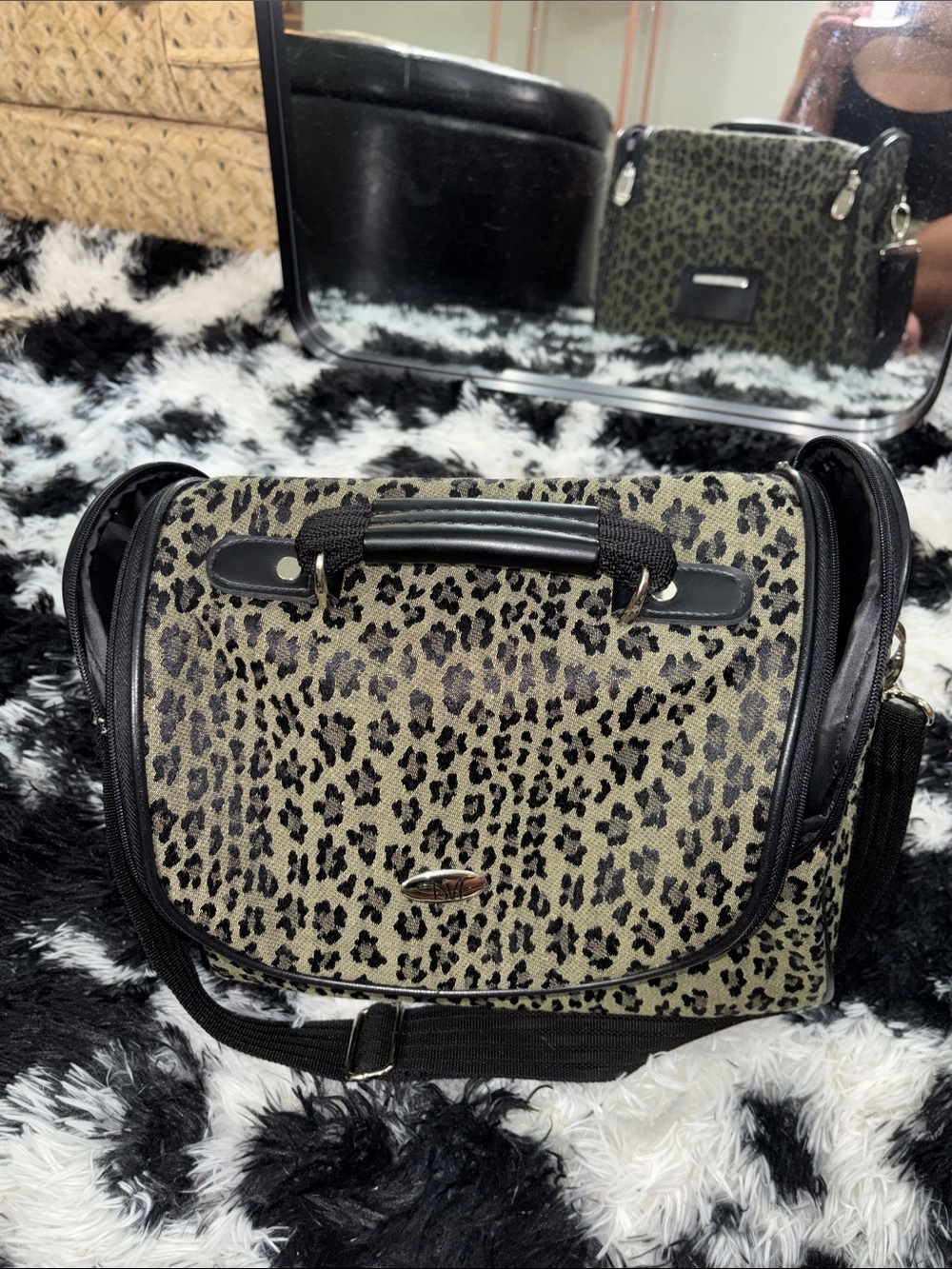 Diane Von Furstenberg Leopard Print Black Fabric-Lined Crossbody Handbag DVF